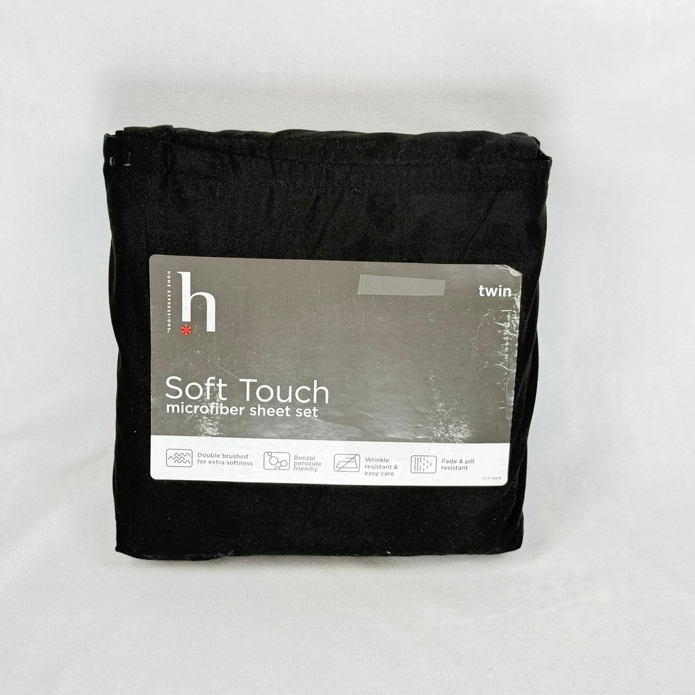 Home Expressions Soft Touch Twin Sheet Set Black Microfiber 3 Piece Set New